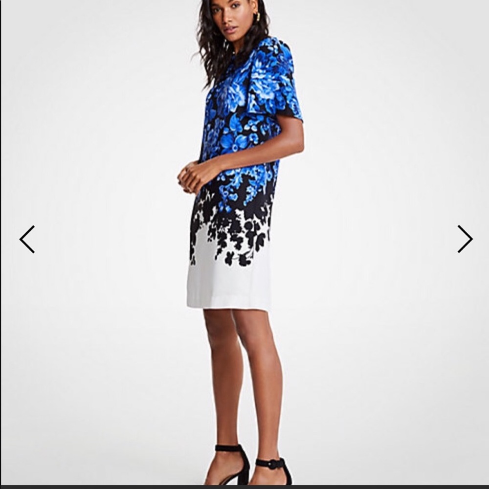 Ann Taylor mini shift dress with floral design.